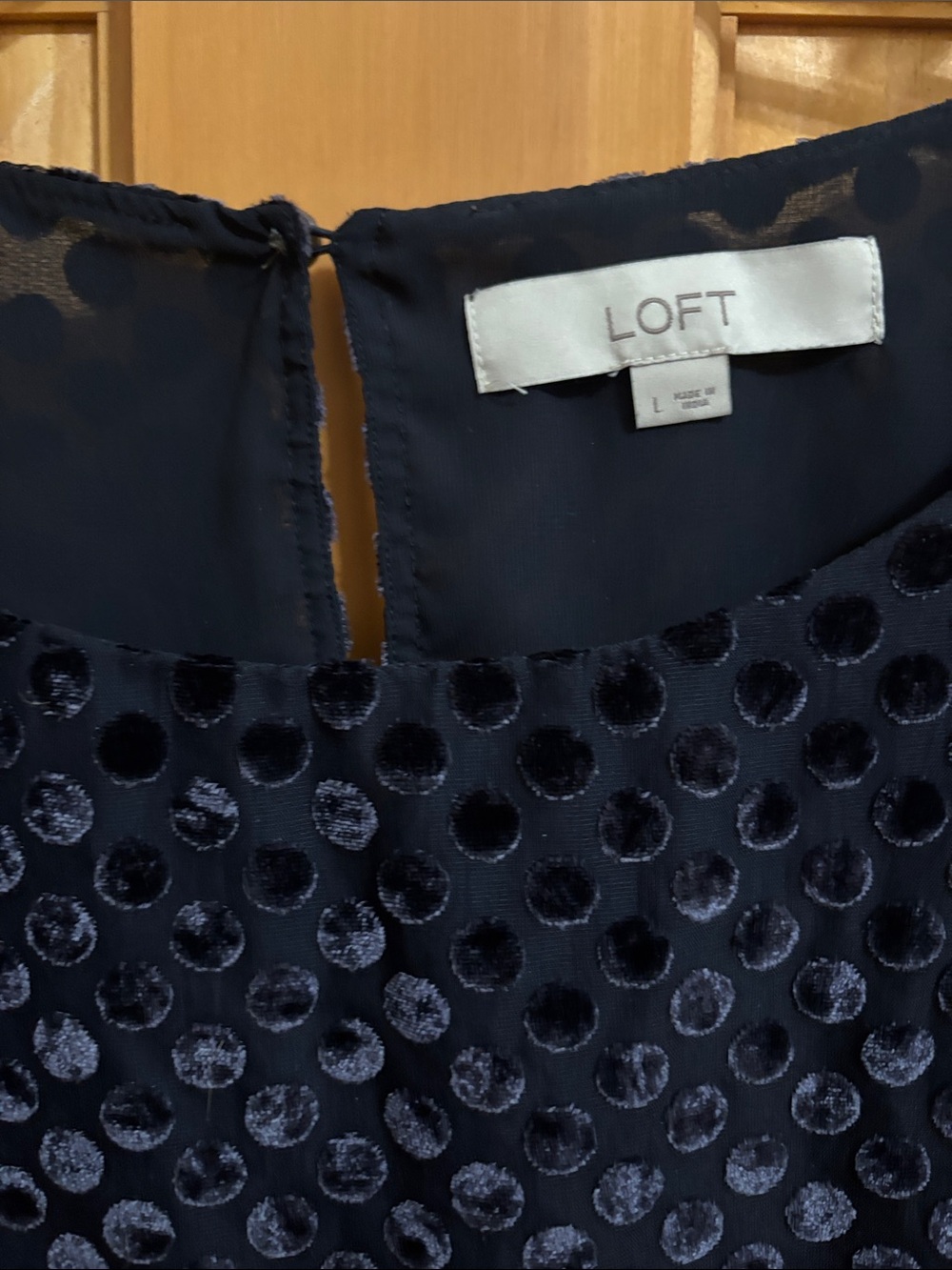LOFT Navy Velvet Dot Short Sleeve Top - Picture 2 of 6